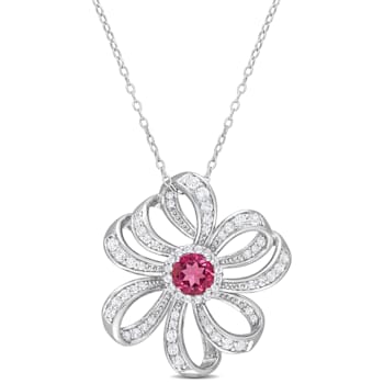 2 3/4 CT TGW Pink Topaz and White Topaz Flower Pendant with Chain in
Sterling Silver