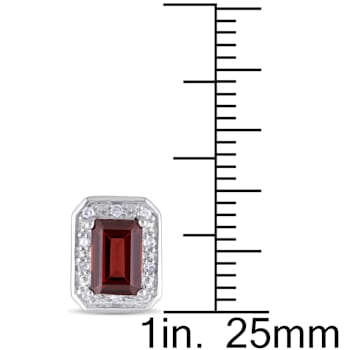 1 1/2 CT TGW Garnet and 1/10 CT TW Diamond Halo Stud Earrings in
Sterling Silver