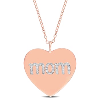 1/10ctw Diamond 'Mom' Engraved Heart Pendant with Chain in 18K Rose Gold
Over Sterling Silver