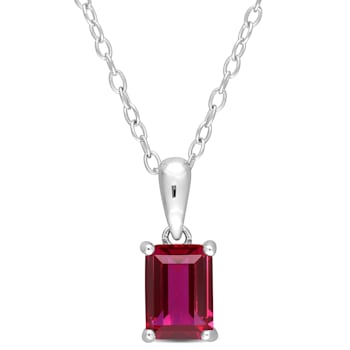 1 5/8 CT TGW Created Ruby Solitaire Pendant with Chain in Sterling Silver