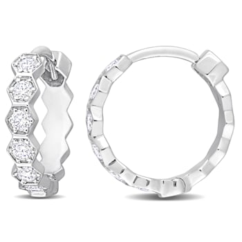 1/2 CT TW Diamond Hoop Earrings in 14K White Gold