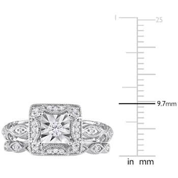 1/5 CT TW Diamond Square Halo Bridal Ring Set in Sterling Silver