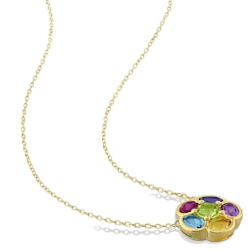 3 3/8 CT TGW Mixed Gemstones Floral Pendant With Chain in Yellow Plated
Sterling Silver