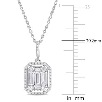 4/5 CT TW Diamond Halo Pendant with Chain in 14K White Gold