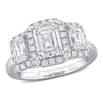 3 CT TW Lab-Grown Diamond Halo 3-Stone Ring in 14K White Gold