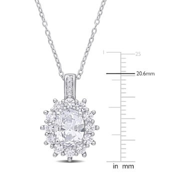 4 CT TGW Created White Sapphire and Diamond Accent Floral Halo Pendant
with Chain in Sterling Silver
