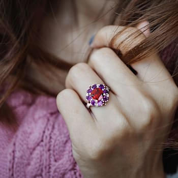 4 2/5 CT TGW Garnet and Amethyst Floral Ring in Sterling Silver