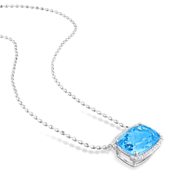 13 5/8 CT TGW Sky Blue Topaz and White Topaz Halo Pendant with Chain in
Sterling Silver