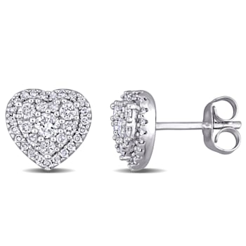 1/2 CT TW Diamond Composite Heart Shape Halo Stud Earrings in 10k White Gold