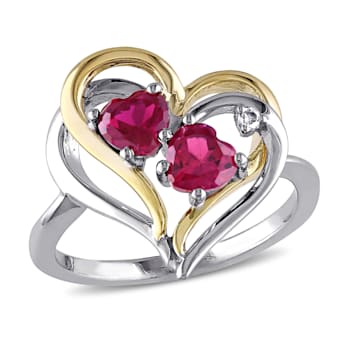 1 1/6 CT TGW Created Ruby and Diamond Accent Heart Ring in 2-Tone
Sterling Silver