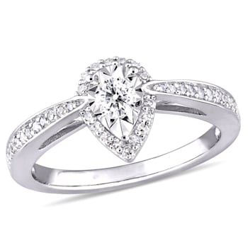 1/3 CT TW Diamond Teardrop Halo Ring in Sterling Silver