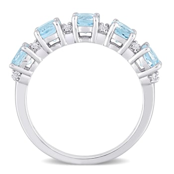 1 5/8 CTW Sky Blue Topaz and White Topaz  Semi-Eternity Ring in Sterling Silver