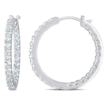 1 5/8 CT TGW Aquamarine Inside Outside Hoop Earrings in 10K White Gold
