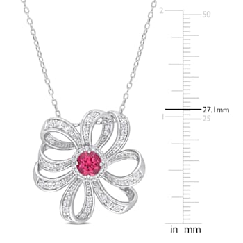 2 3/4 CT TGW Pink Topaz and White Topaz Flower Pendant with Chain in
Sterling Silver