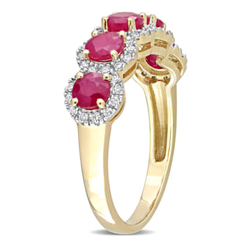 1 3/4 CT TGW Ruby and 1/5 CT TW Diamond Semi-Eternity Ring in 14K Yellow Gold