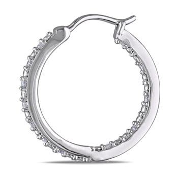 1/4 CT TW Diamond Inside Outside Hoop Earrings in Sterling Silver