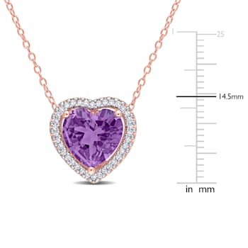 3 1/4 CT TGW Amethyst and 1/5 CT TW Diamond Halo Heart Necklace in Rose
Plated Sterling Silver