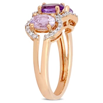1 5/8 CT TGW Multi-Gestones and 1/5 CT TW Diamond Halo Ring in Rose Gold
Plated Sterling Silver