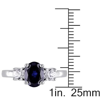 2 5/8 CT TGW Created Blue and White Sapphire 3-Stone Ring in Sterling Silver