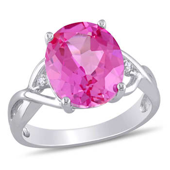 7 1/2 CTW Created Pink Sapphire and Diamond Accent Ring in Sterling Silver