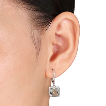 5 3/4 CT TGW Green Quartz and 1/5 CT TDW Diamond Halo Earrings in
Sterling Silver