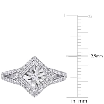 1/2 CT TW Diamond Halo Split Shank Ring in Sterling Silver