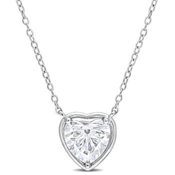 2 CT DEW Created Moissanite Halo Heart Pendant with Chain in Sterling Silver