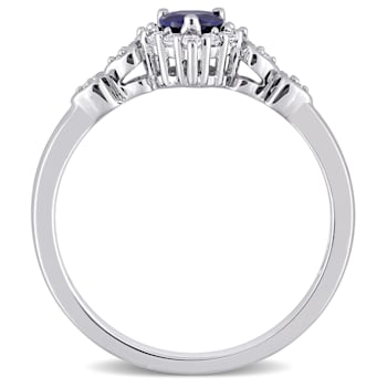 3/8 CT TGW Created Blue and White Sapphire, Diamond Accent Halo Ring in
Sterling Silver