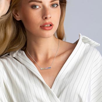 3 3/8 CT TGW Multi-Color Created Sapphire Bar Necklace in Sterling Silver