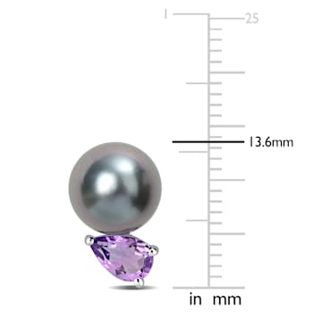 8-9MM Black Tahitian Cultured Pearl and 3/4 CT TGW African Amethyst Stud
Earrings in Sterling Silver