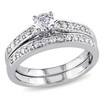 1/2 CT TW Diamond Channel Set Bridal Set in Sterling Silver