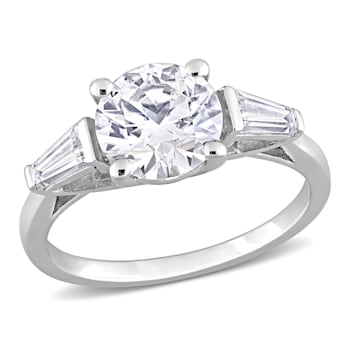2 1/10 CT TGW Created Moissanite 3-Stone Ring in Sterling Silver