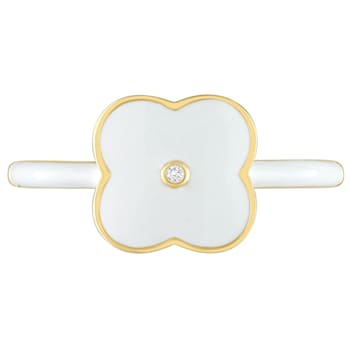 0.01 CT TGW Created White Sapphire Floral White Enamel Ring in Yellow
Plated Sterling Silver
