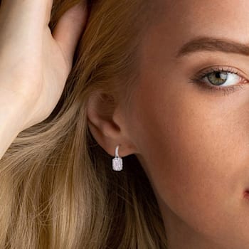 1 5/8 CT DEW Created Moissanite Halo Leverback Earrings in Sterling Silver