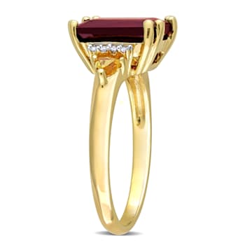 3 7/8 CTW Garnet, Citrine and  Diamond Ring in Yellow Plated Sterling Sillver