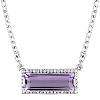 2 3/8 CT TGW Amethyst and White Sapphire Halo Necklace in Sterling Silver