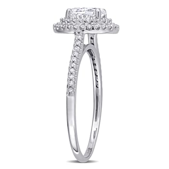 1 CT DEW Created Moissanite and 1/3 CT TW Diamond Double Halo Engagement
Ring in 14K White Gold