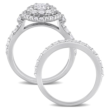 1 3/4 CT TGW Lab Grown Diamond Double Halo Bridal Set Ring in 14K White Gold