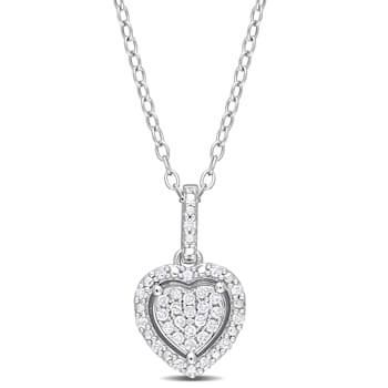 1/6 CT TW Diamond Halo Heart Pendant with Chain in Sterling Silver