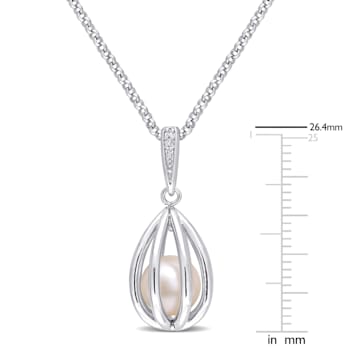 8-8.5 MM Freshwater Cultured Pearl and Diamond Accent Pearl Pendant with
Chain in Sterling Silver