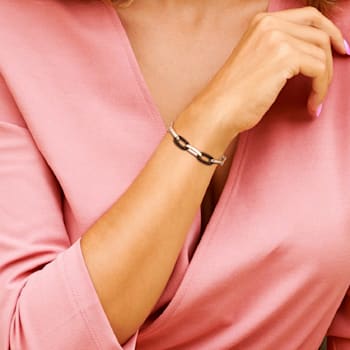 Black Enamel Oval Link Bracelet in Sterling Silver
