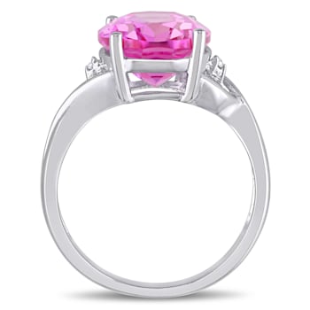 7 1/2 CTW Created Pink Sapphire and Diamond Accent Ring in Sterling Silver