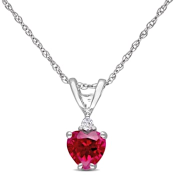 3/5  CT TGW Created Ruby and Diamond Accent Pendant with Chain in 10K
White Gold