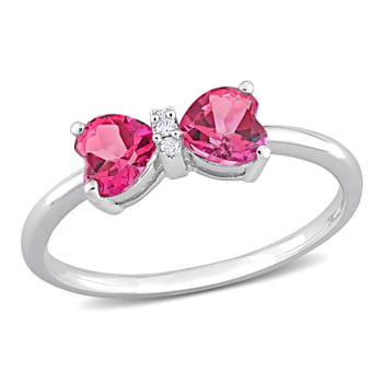 1 CT TGW Pink Topaz and Diamond Accent Bow Ring in 10K White Gold