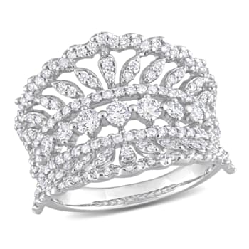 1 1/5 CT TGW Lab Grown Diamond Crown Design Wide Ring in 14K White Gold