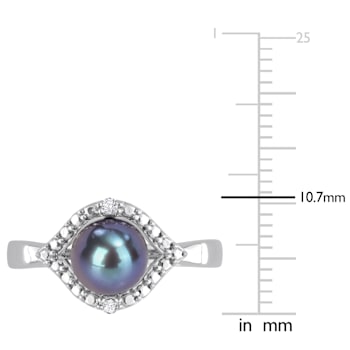 7-7.5MM Black Freshwater Cultured Pearl and White Topaz Halo Ring in
Sterling Silver