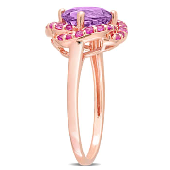 1 7/8 CTW Amethyst and Created Pink Sapphire Rosebud Ring in Rose Plated
Sterling Silver