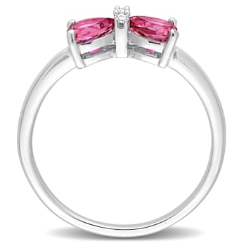 1 CT TGW Pink Topaz and Diamond Accent Bow Ring in 10K White Gold