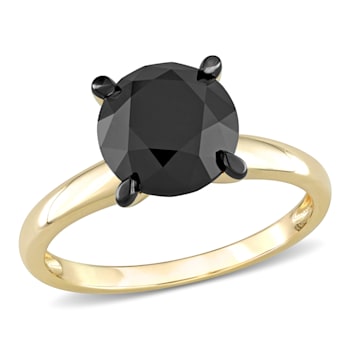 3 ct Black Diamond Solitaire Engagement Ring in 14K Yellow Gold