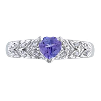 3/8 CT TGW Tanzanite and Diamond Accent Heart Vintage Ring in Sterling Silver